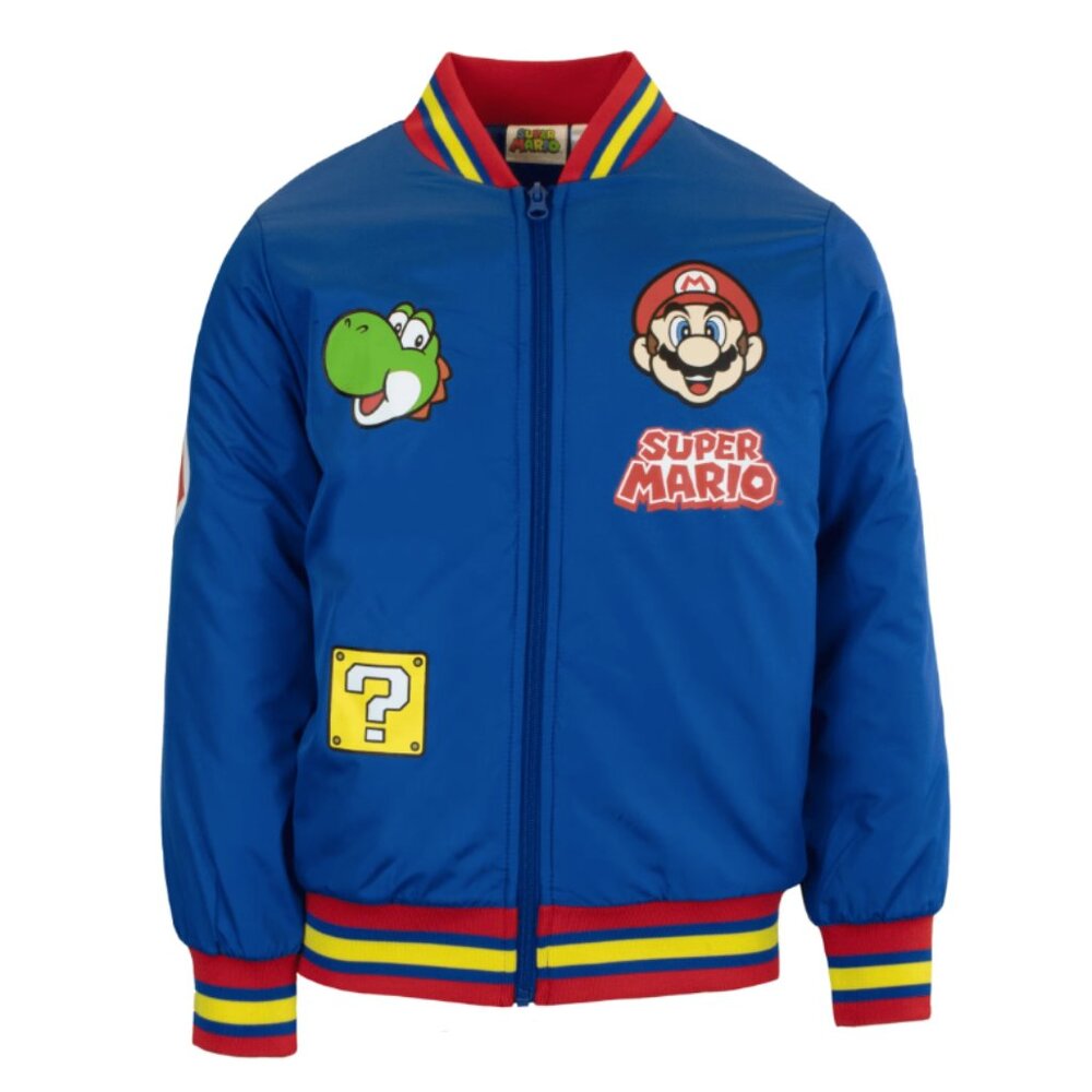 Nintendo Super Mario Varsity Bomber Jacket Little Boy, Mario & Yoshi Size 8 Blue